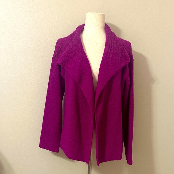 Eileen Fisher Sweaters - Eileen Fisher Women’s Magenta Boiled Wool Open Cardigan Sweater Sz Medium Chic